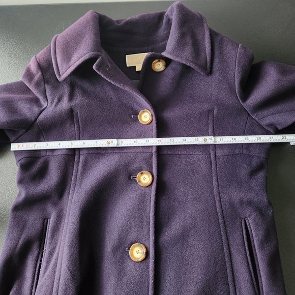 Michael Kors Cashmere Purple Wool Coat Tortoise Shell Buttons Women's Size 14 - Picture 16 of 16